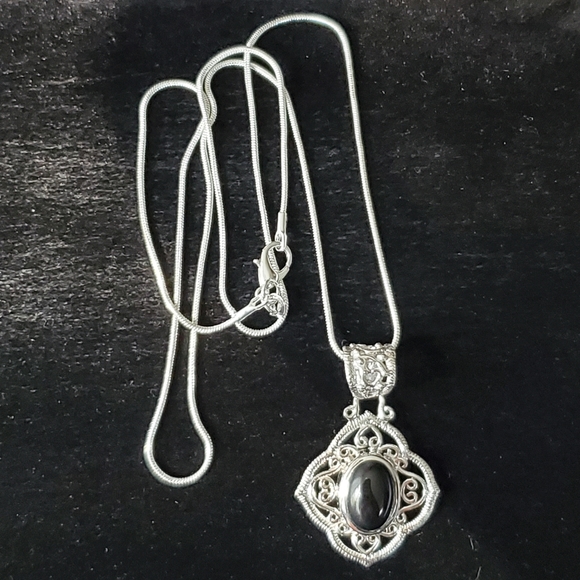 Sterling Silver Black Onyx 24" \Sterling Silver Ne - Picture 2 of 6